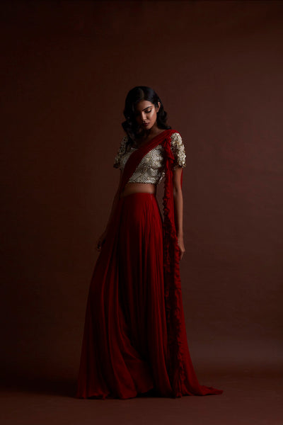 Red Frill Saree - BHUMIKA SHARMA