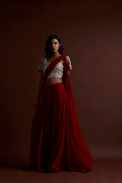 Red Frill Saree - BHUMIKA SHARMA