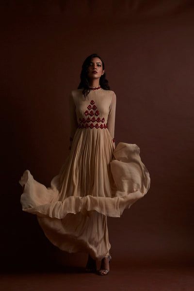 Beige Pleated Dress - BHUMIKA SHARMA