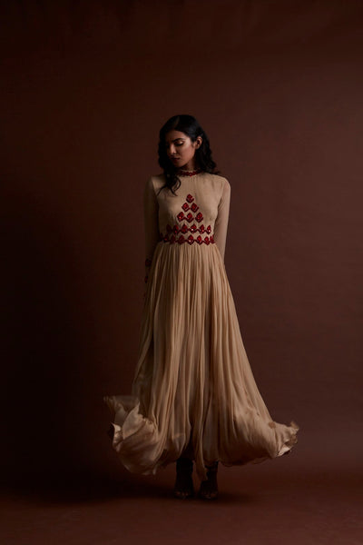 Beige Pleated Dress - BHUMIKA SHARMA