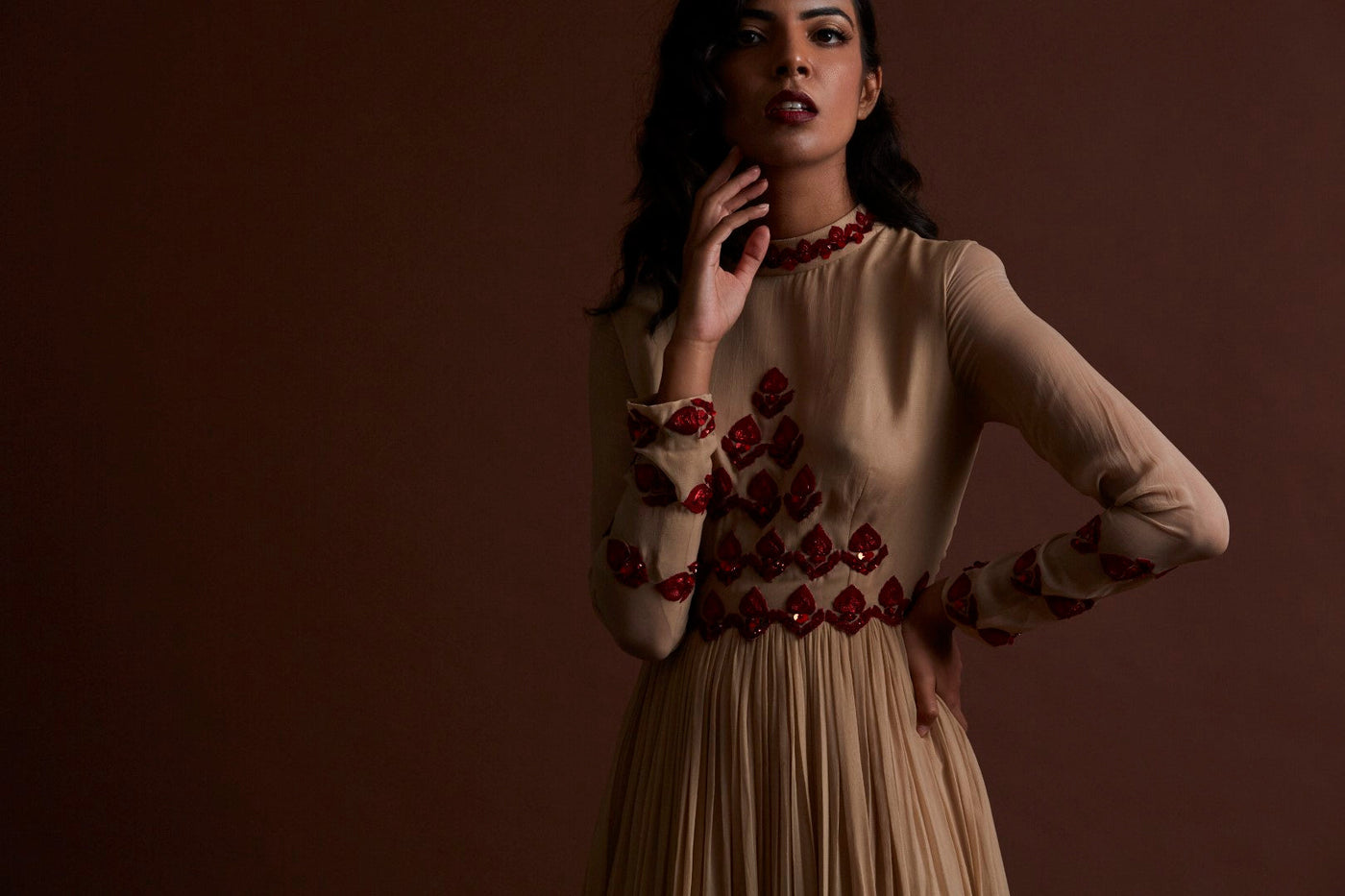Beige Pleated Dress - BHUMIKA SHARMA