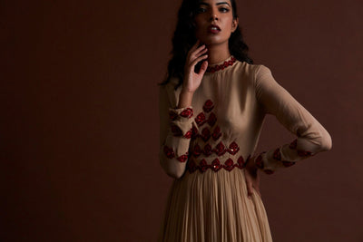 Beige Pleated Dress - BHUMIKA SHARMA