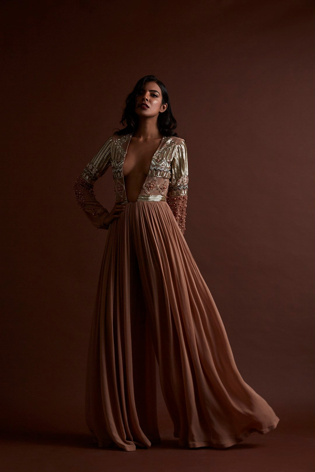 Nude Pleated Jumpsuit - BHUMIKA SHARMA