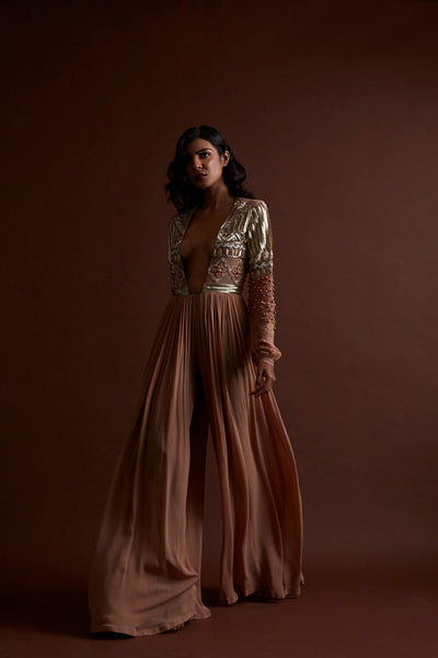 Nude Pleated Jumpsuit - BHUMIKA SHARMA