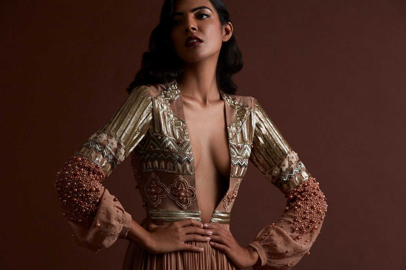Nude Pleated Jumpsuit - BHUMIKA SHARMA
