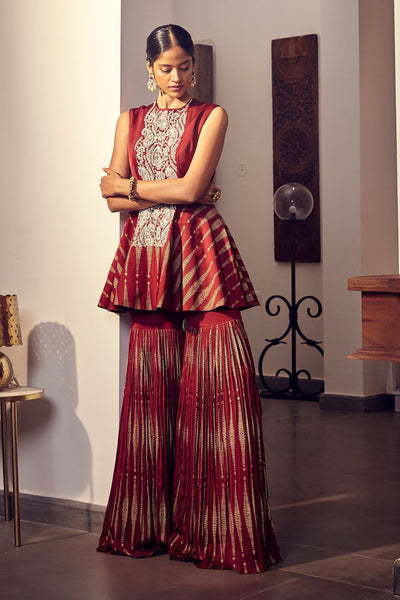 Burgundy Printed Kurta & Garara Set