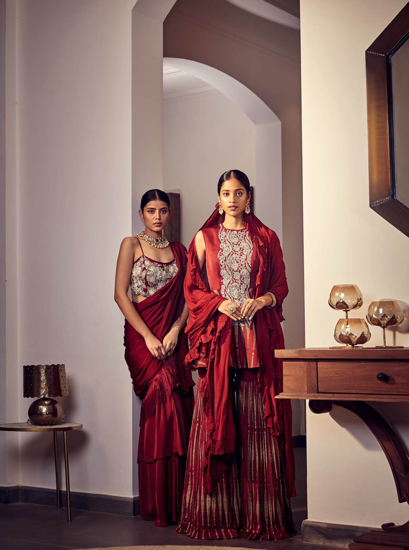 Burgundy Printed Kurta & Garara Set - BHUMIKA SHARMA