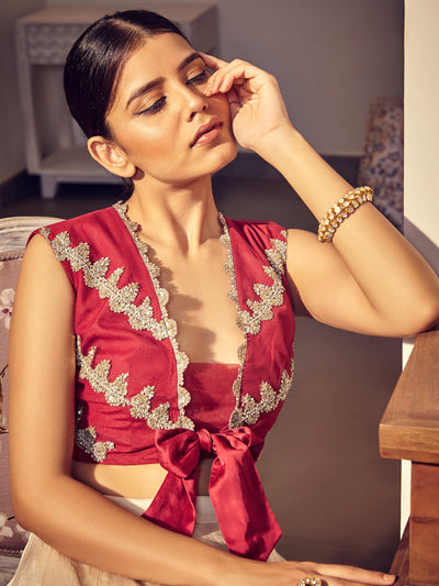 Rose Pink Blouse With An Ivory Skirt - BHUMIKA SHARMA