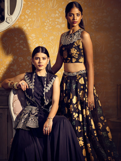 Charcoal Anarkali With An Embroidered Jacket - BHUMIKA SHARMA