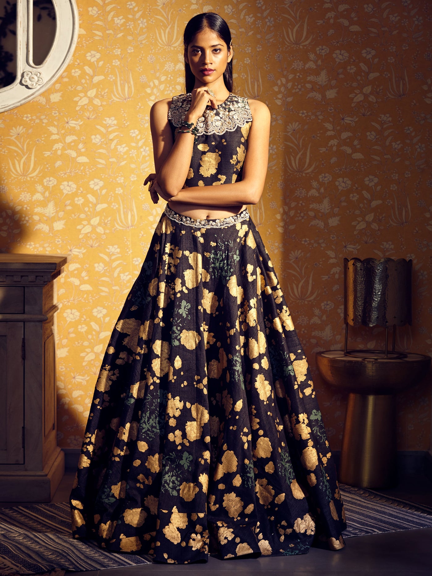 Black Gold Foil Print Lehenga Set - BHUMIKA SHARMA