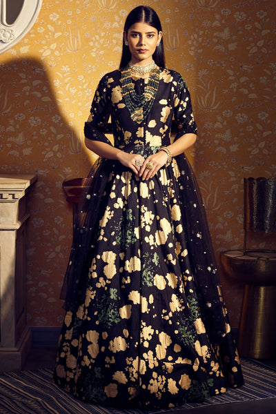 Black Gold Foil Print Anarkali