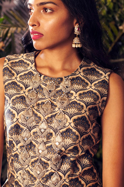 Blue Leaf Print Front Embroidered Anarkali Set - BHUMIKA SHARMA