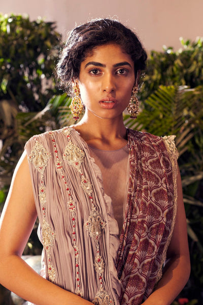 Lilac Double Drape Embroidered Gown - BHUMIKA SHARMA
