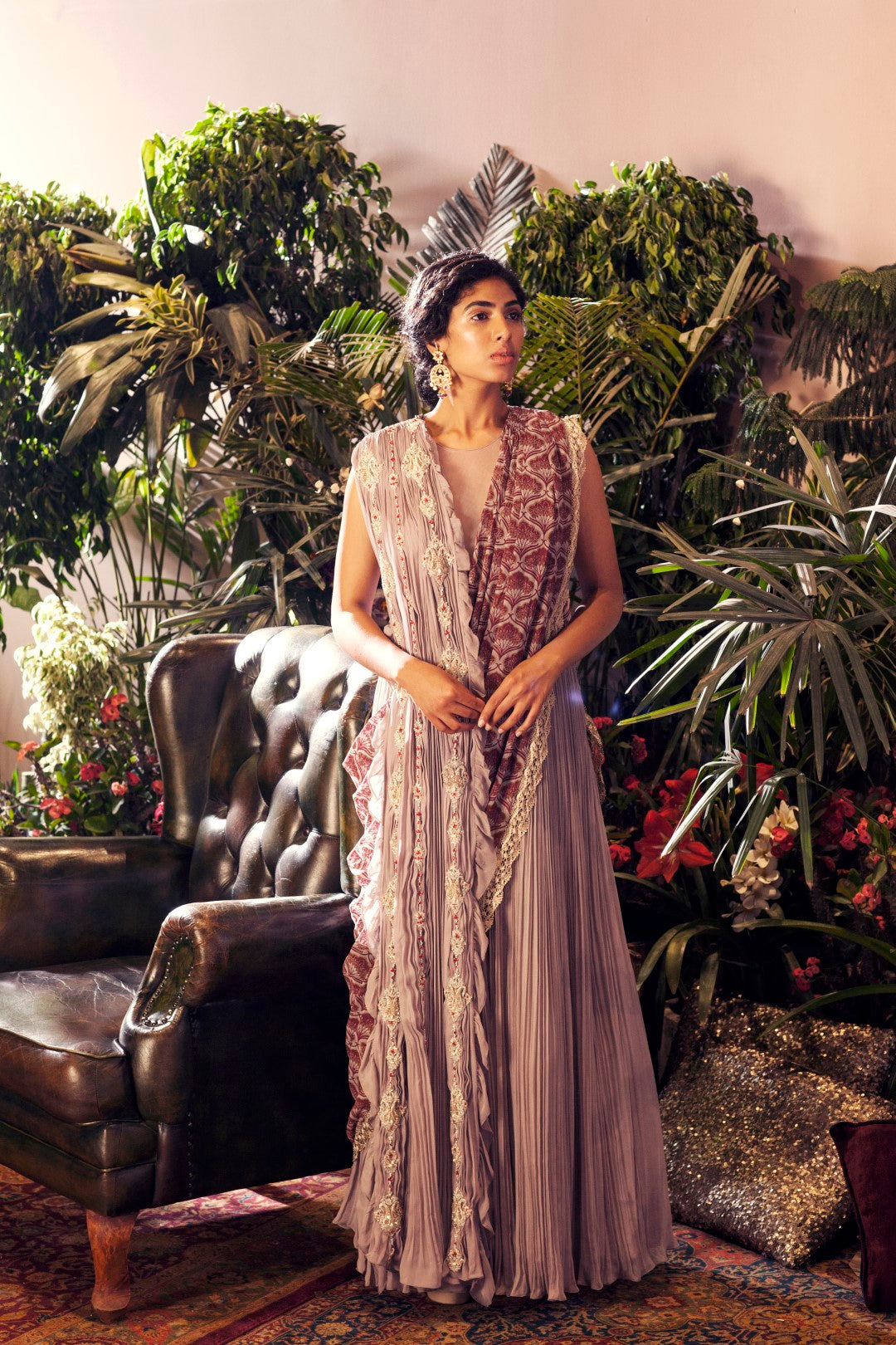 Lilac Double Drape Embroidered Gown - BHUMIKA SHARMA