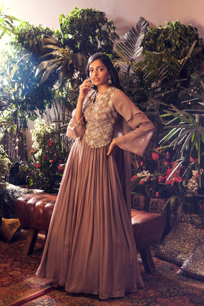 Grey Embroidered Jacket Style Anarkali Gown - BHUMIKA SHARMA