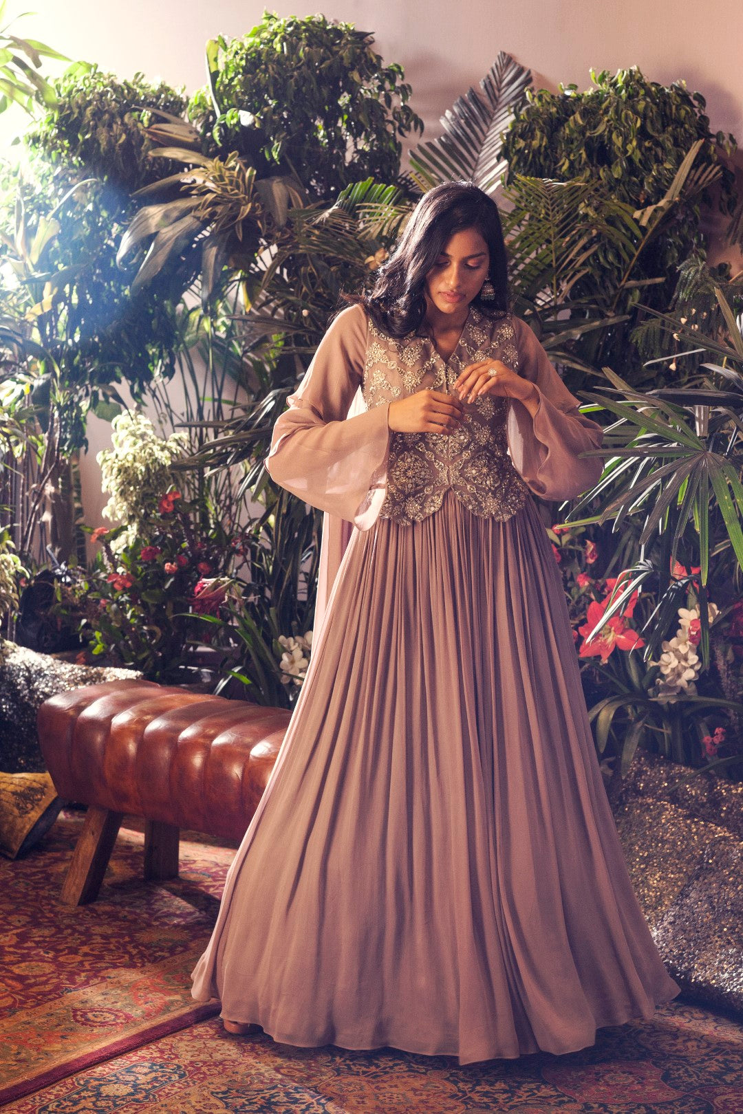 Grey Embroidered Jacket Style Anarkali Gown - BHUMIKA SHARMA