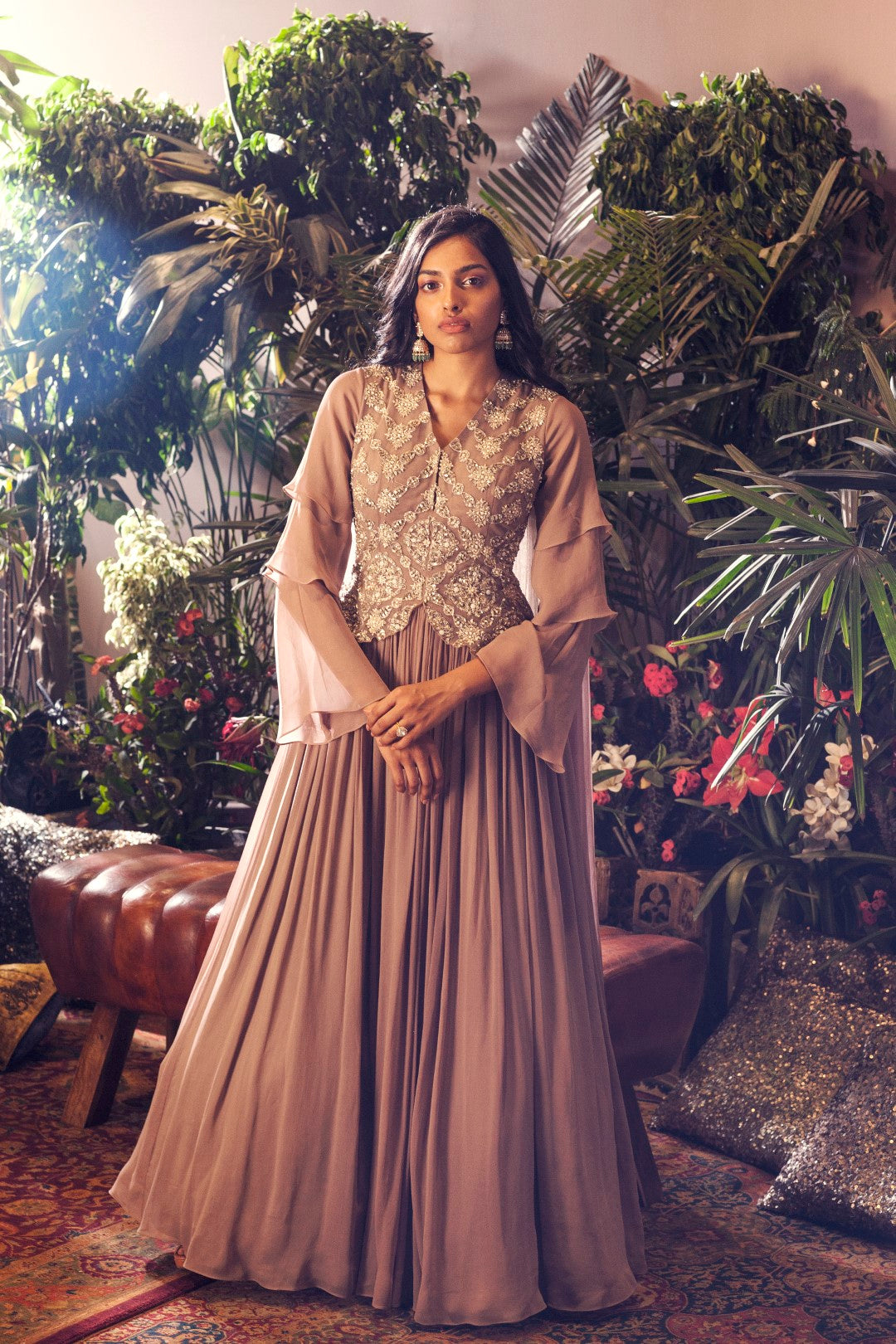 Grey Embroidered Jacket Style Anarkali Gown - BHUMIKA SHARMA