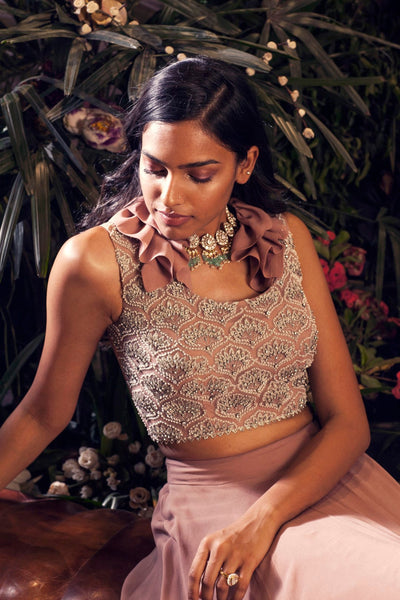 Nude Embroidered Blouse and Skirt - BHUMIKA SHARMA