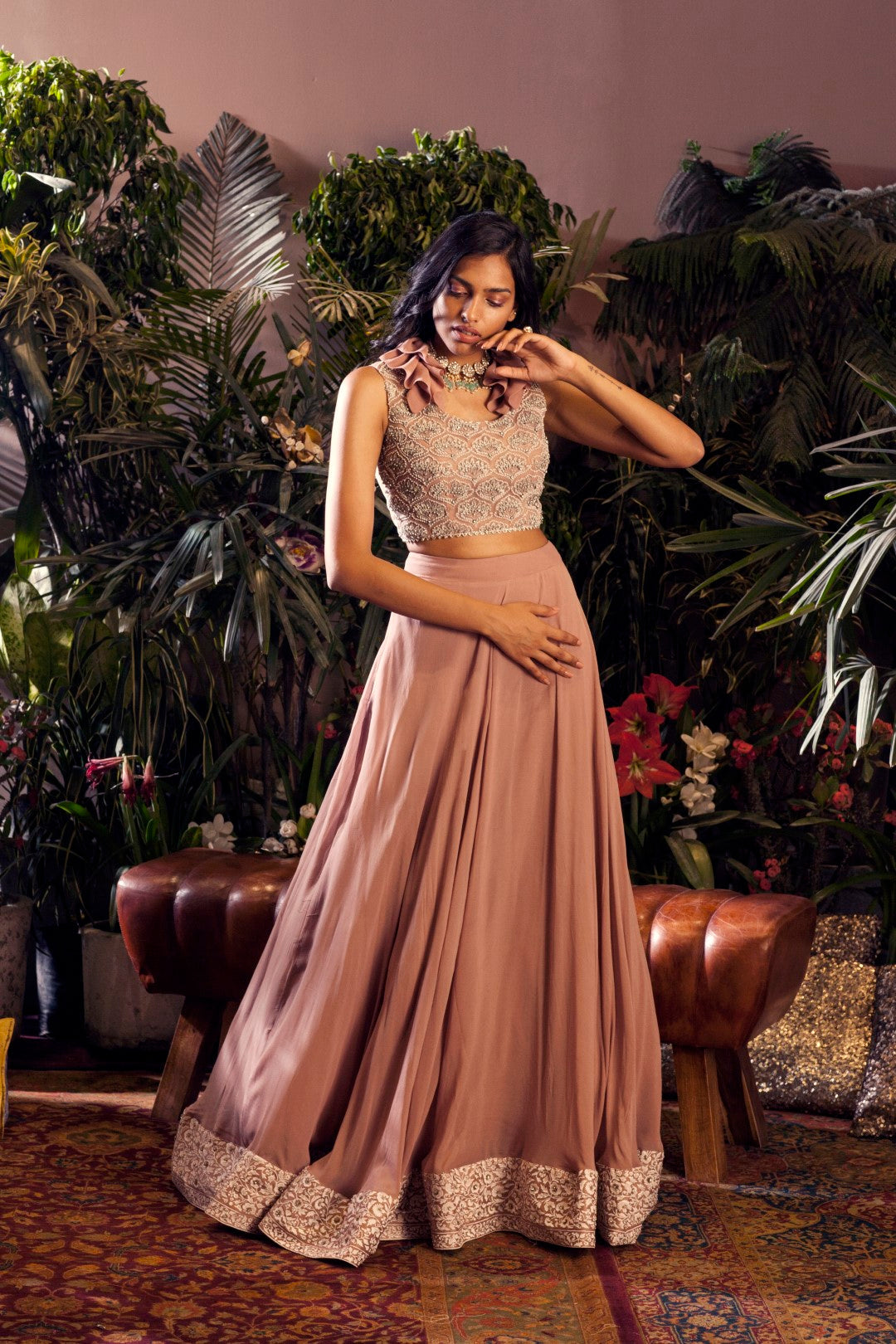 Nude Embroidered Blouse and Skirt - BHUMIKA SHARMA