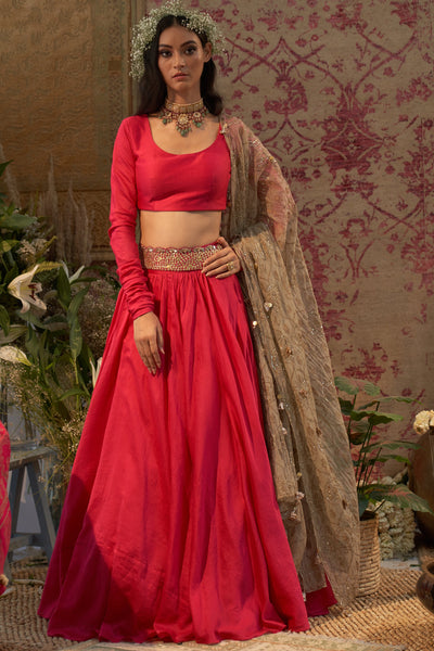Rani Pink Lehenga Set with Embroidered Odhni