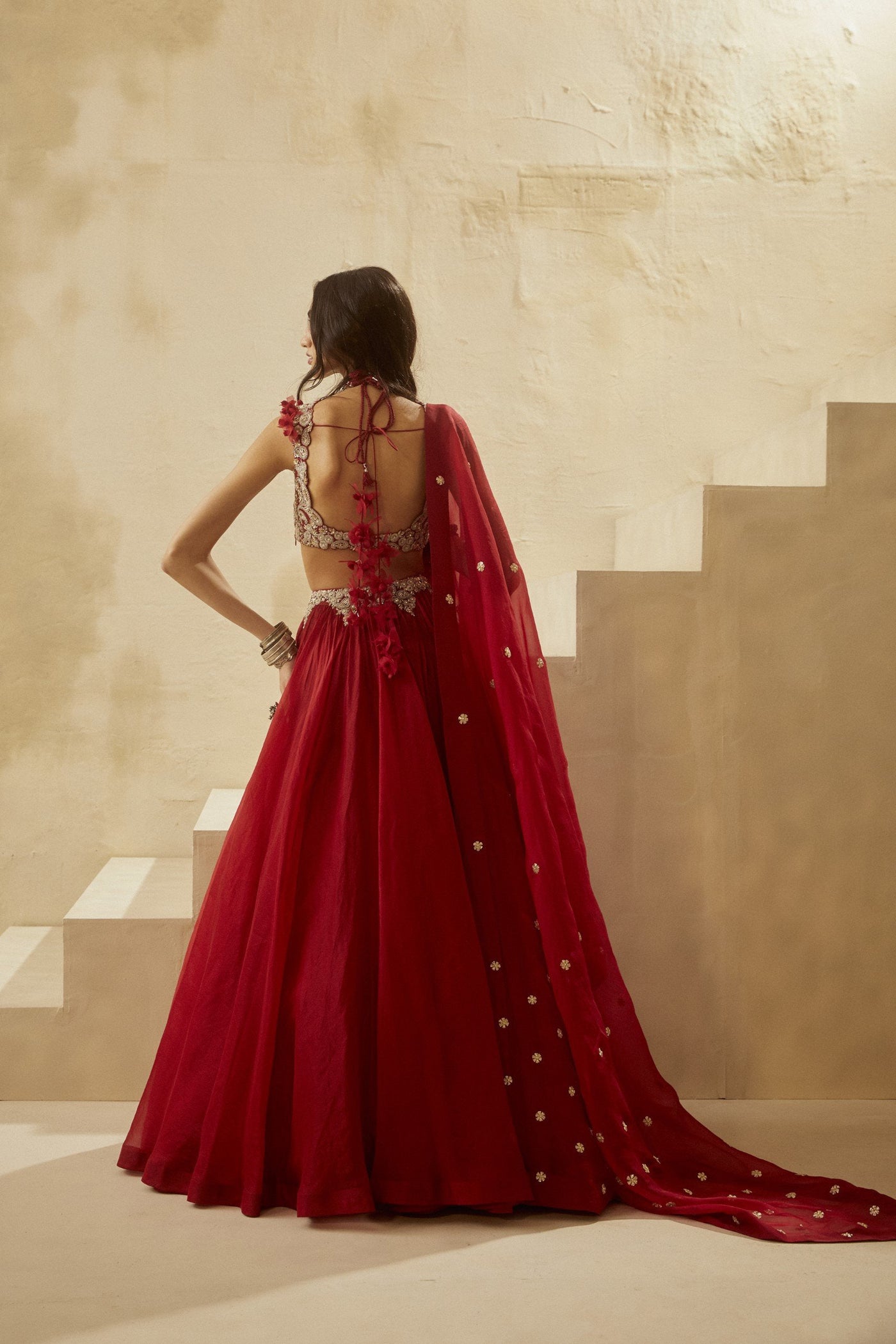 Red Ambi Jaal Lehenga