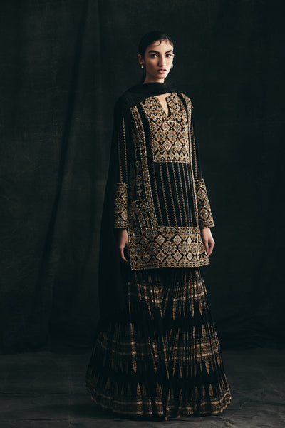 Black Kurta & Persian Print Sharara Set