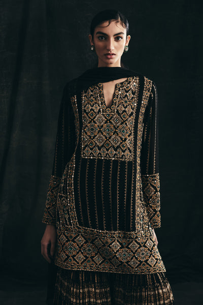 Black Kurta & Persian Print Sharara Set