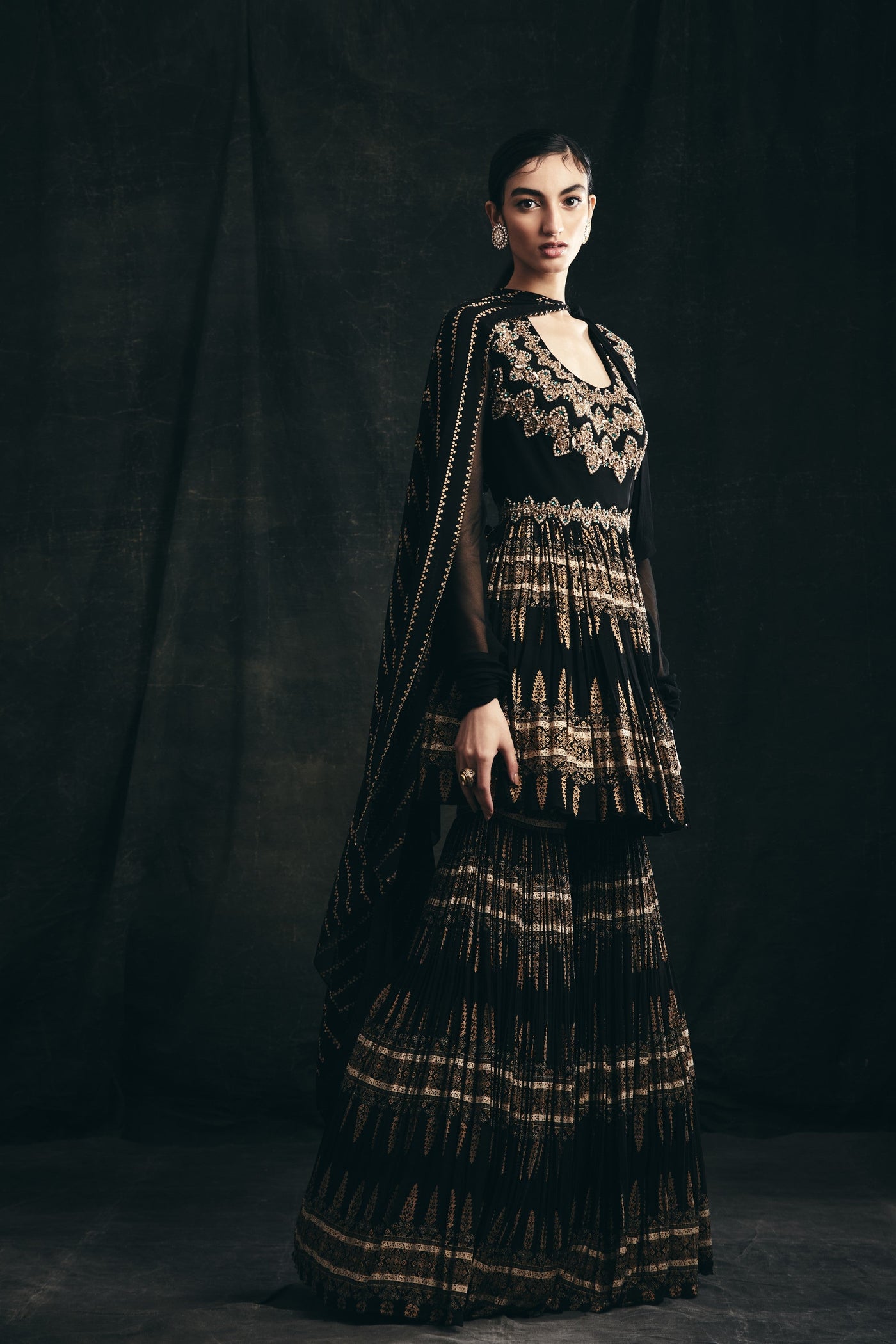 Black Persian Peplum & Sharara Set