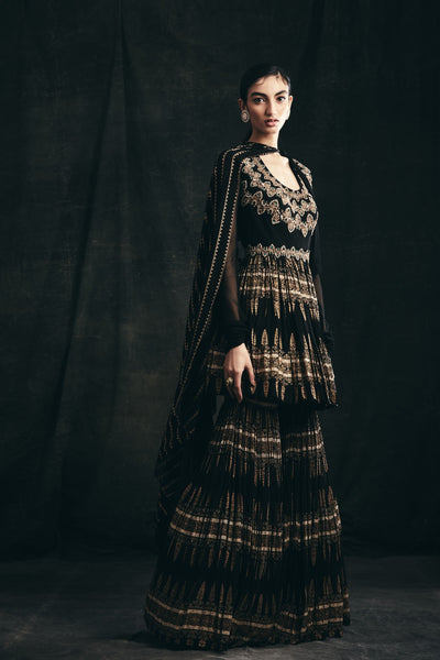 Black Persian Peplum & Sharara Set