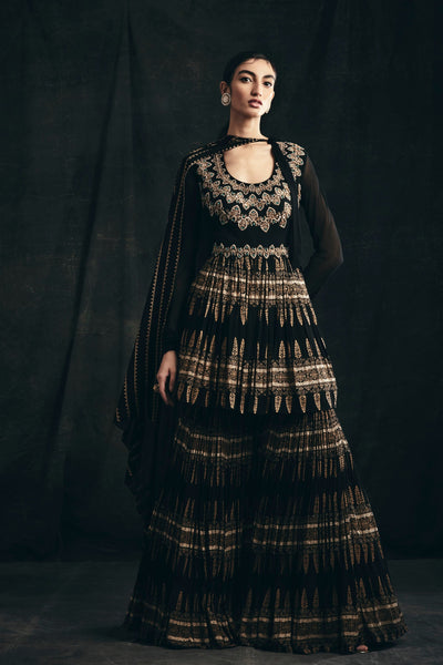 Black Persian Peplum & Sharara Set