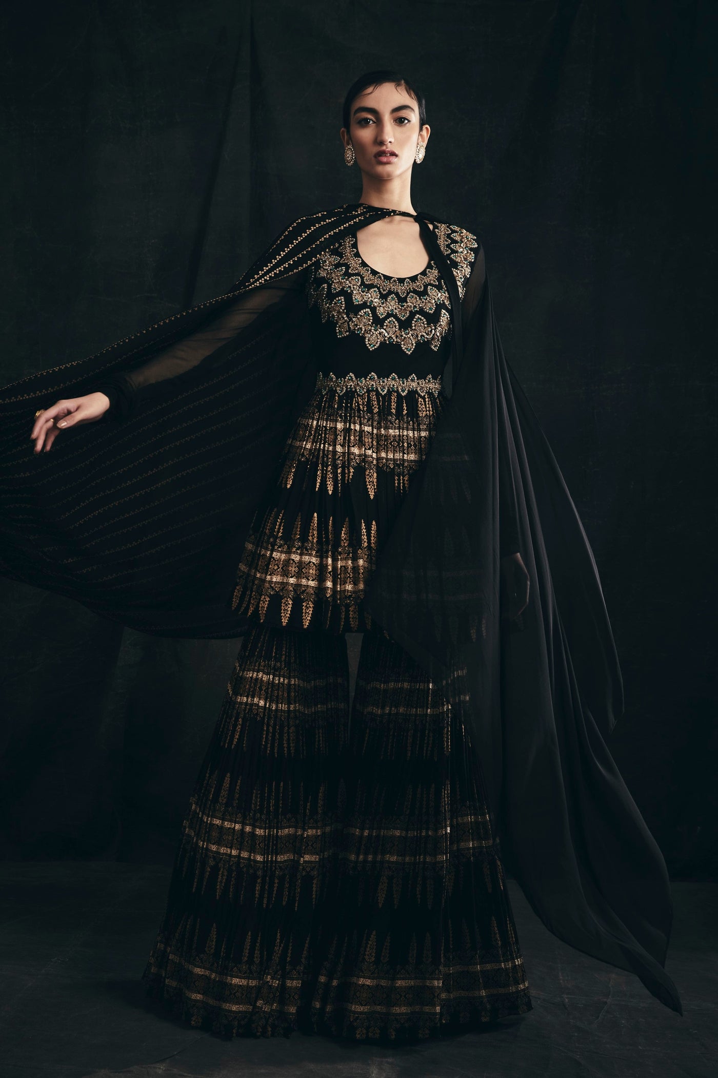 Black Persian Peplum & Sharara Set