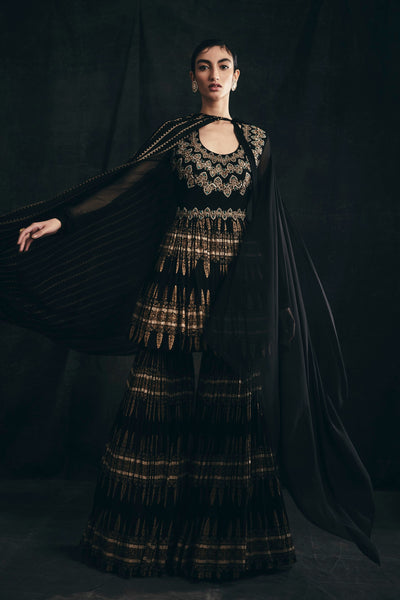 Black Persian Peplum & Sharara Set