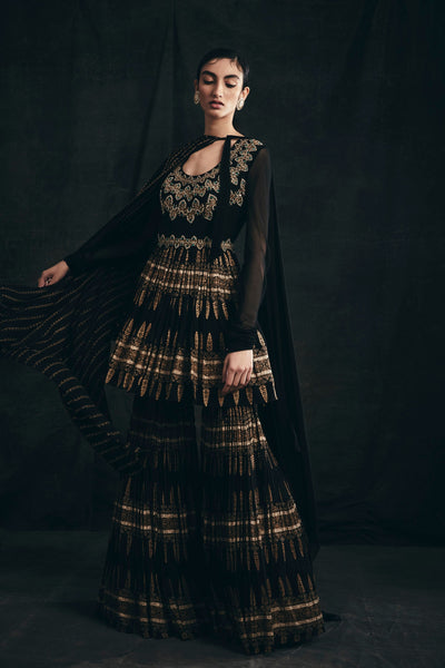 Black Persian Peplum & Sharara Set