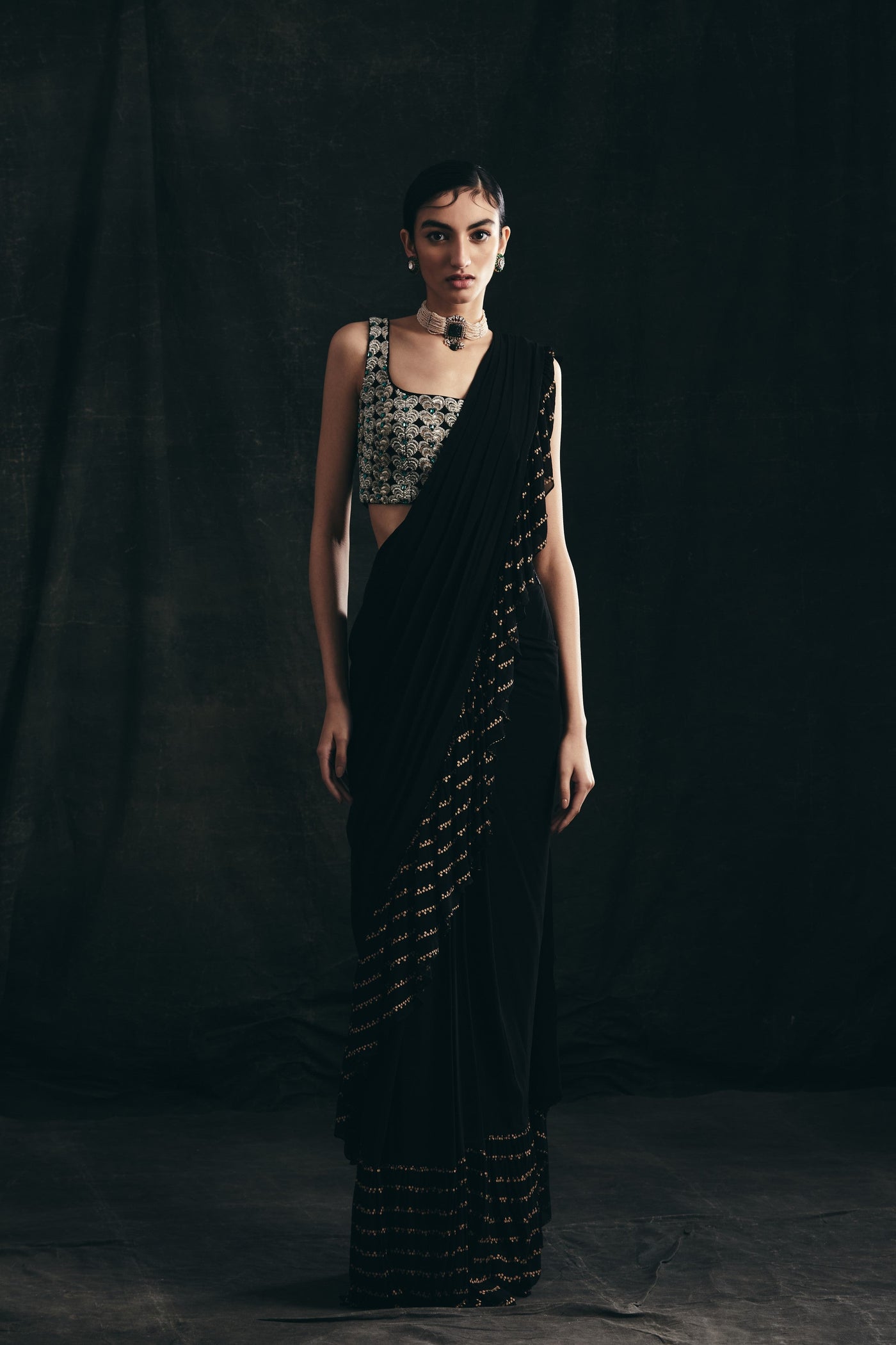 Black Ruffle Saree