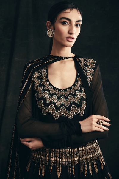 Black Persian Peplum & Sharara Set