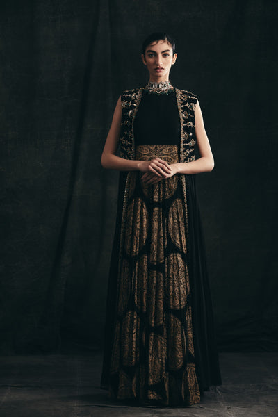 Black Ambi Circle Print Anarkali & Cape