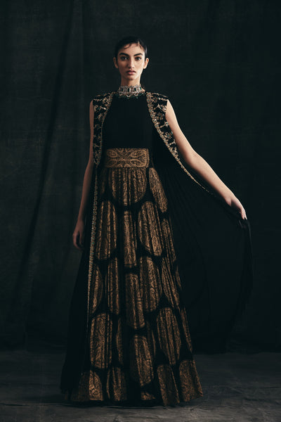 Black Ambi Circle Print Anarkali & Cape