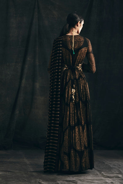 Black Ambi Circle Print Belted Anarkali