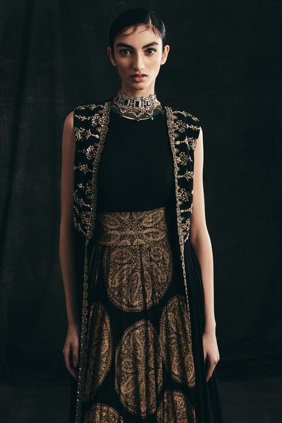 Black Ambi Circle Print Anarkali & Cape