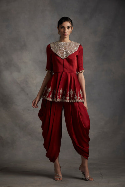 Red Peplum Top & Dhoti