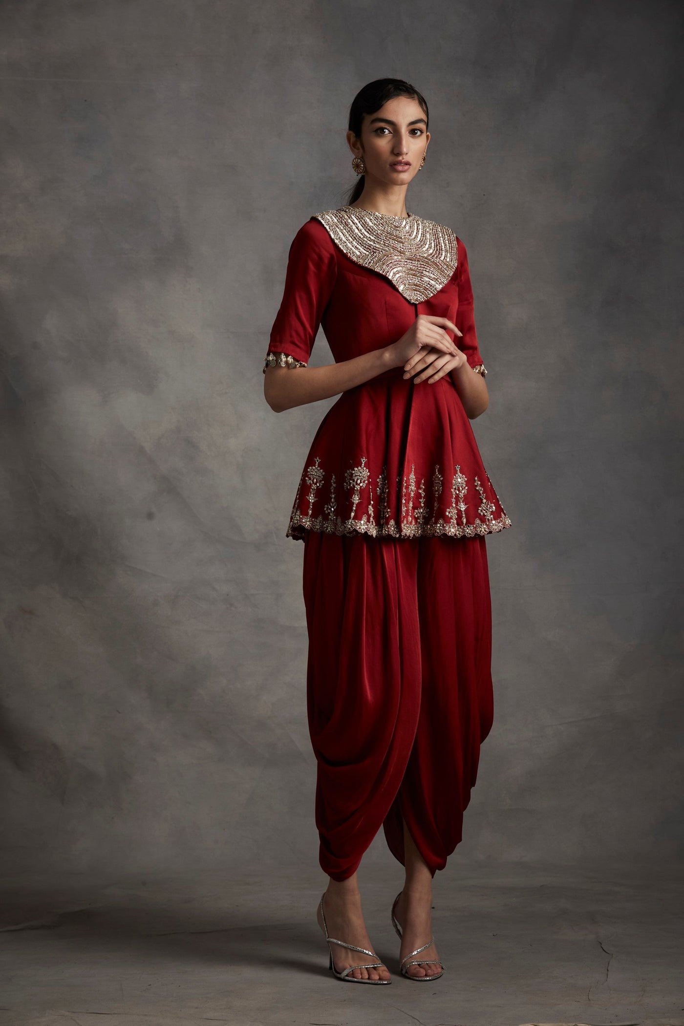 Red Peplum Top & Dhoti