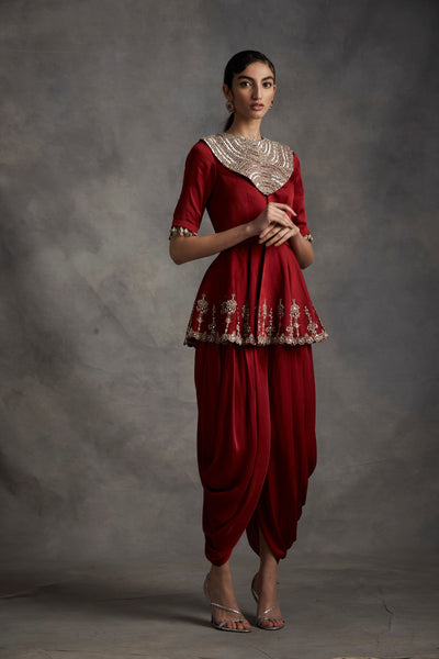 Red Peplum Top & Dhoti