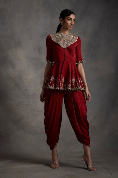 Red Peplum Top & Dhoti
