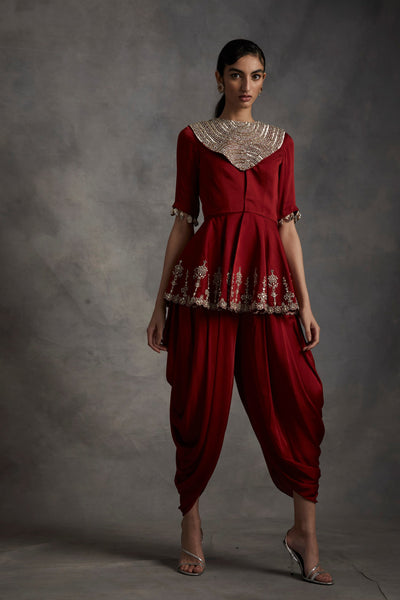 Red Peplum Top & Dhoti