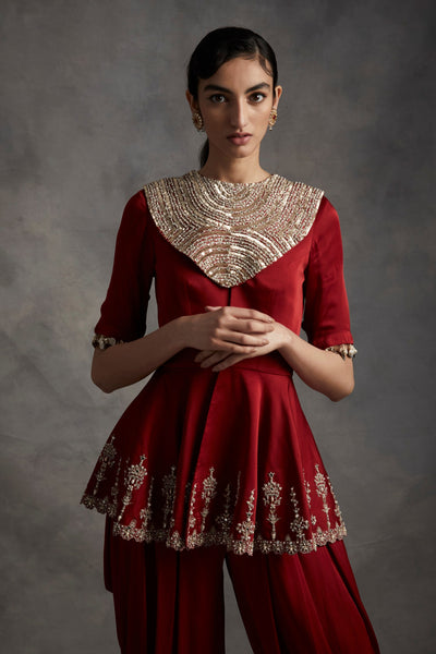 Red Peplum Top & Dhoti