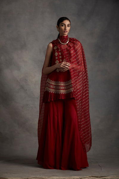 Red Embroidered Frill Kurta & Pants
