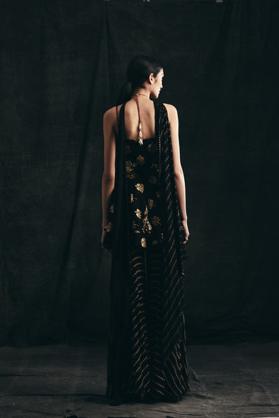 Black Flower Print Peplum & Pants Set