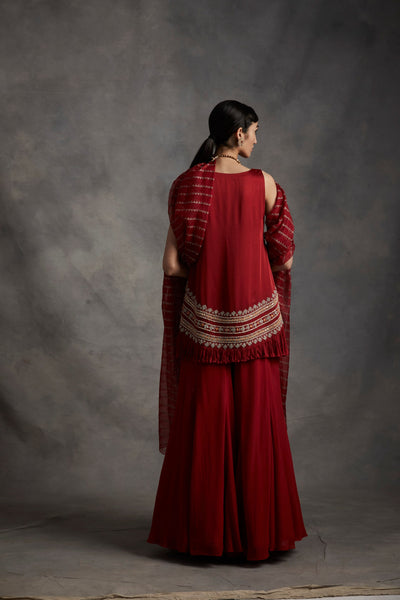 Red Embroidered Frill Kurta & Pants