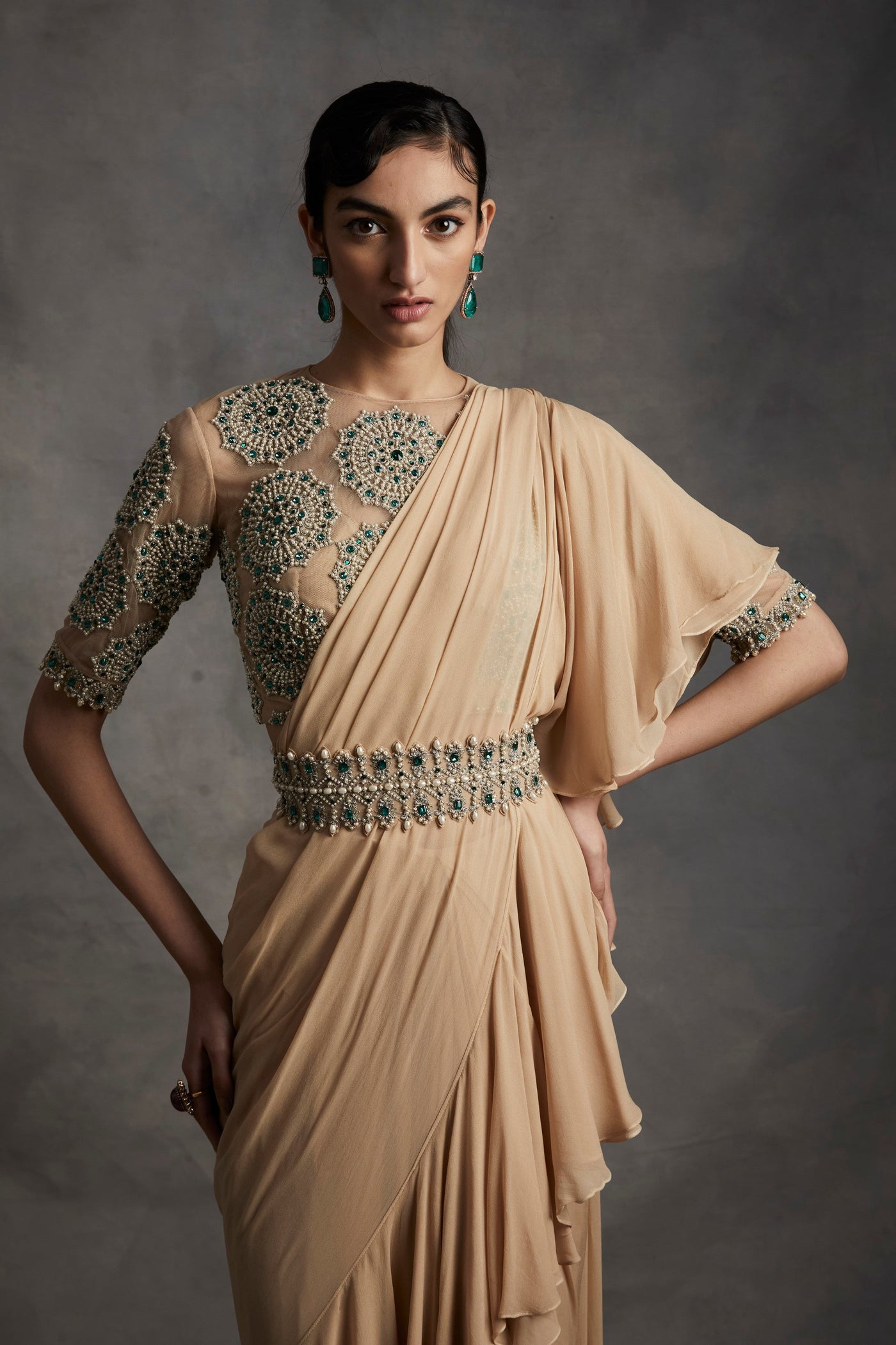 Saree with Pearl & Stone Work Blouse