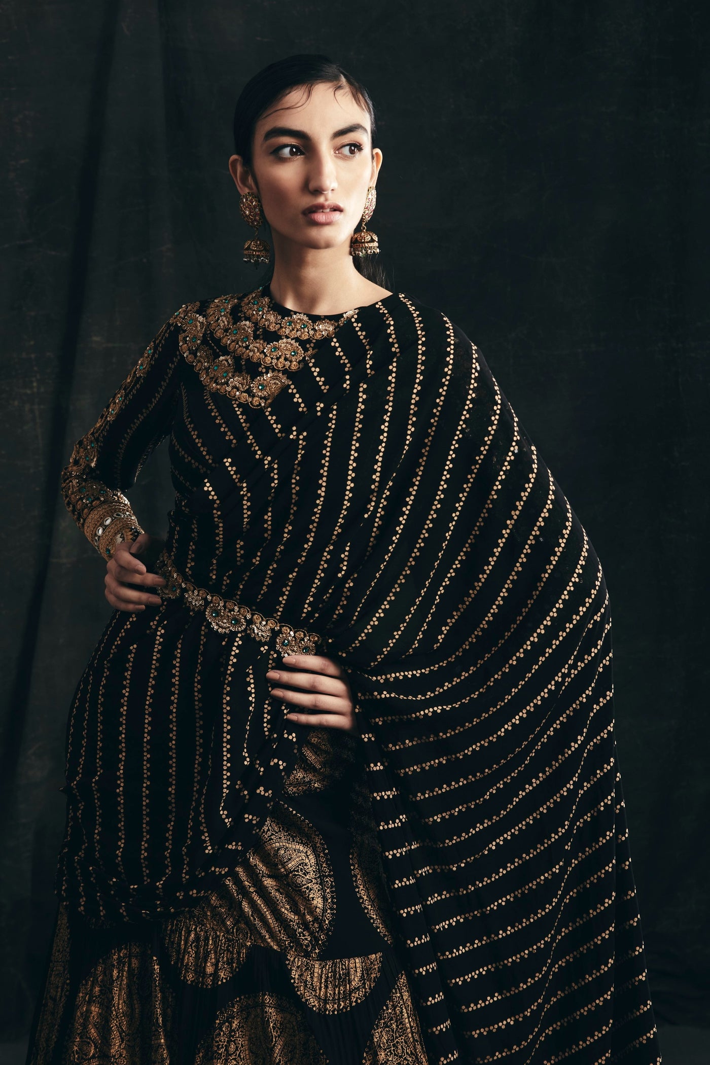 Black Ambi Circle Print Saree